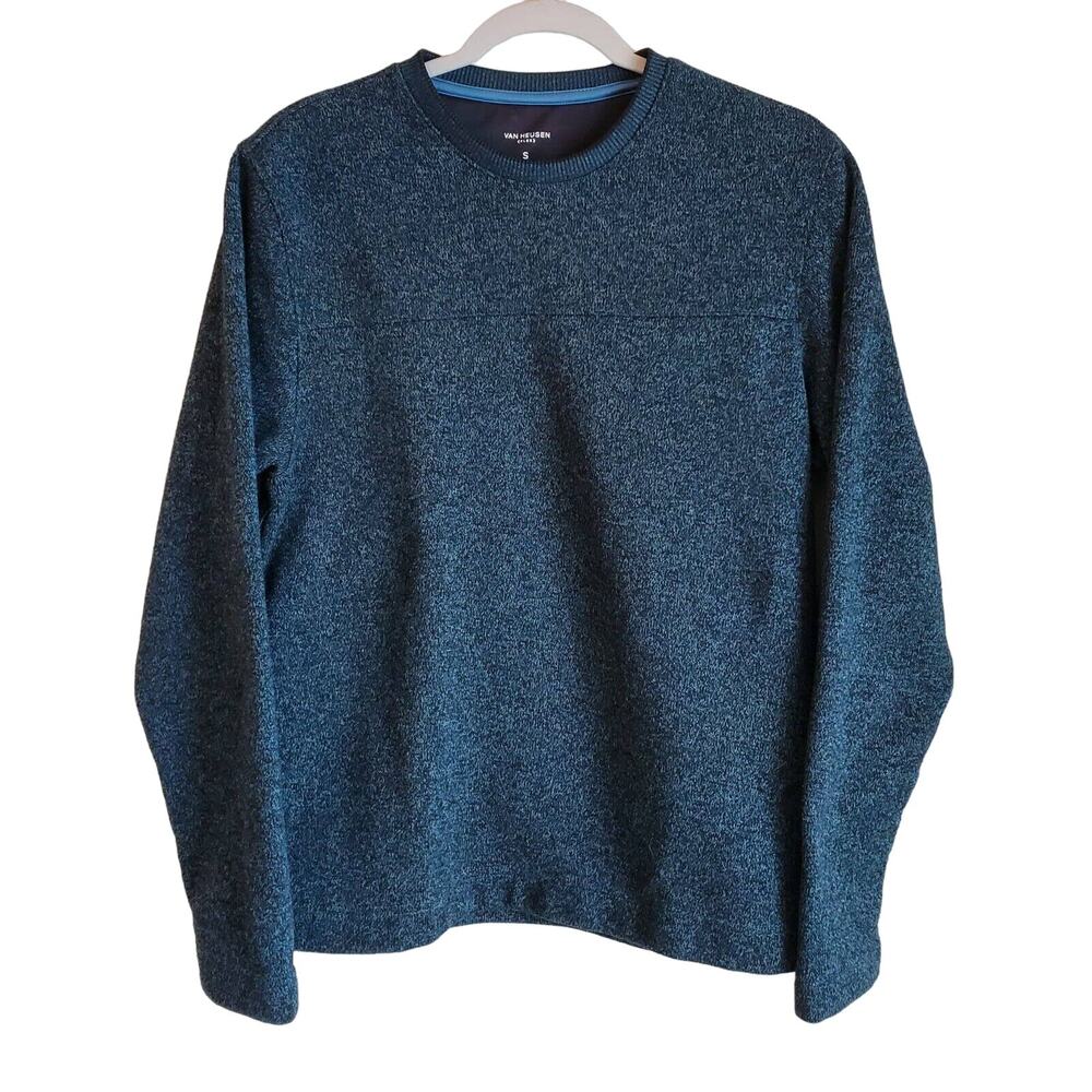 VAN HEUSEN Men S Small Sweater Storm Blue Fleece Lined Classic Fit Chest 38" - Picture 1 of 5